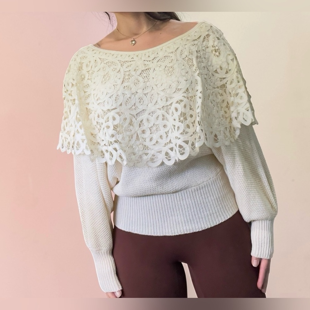 Lace Overlay Ivory Women's Sweater